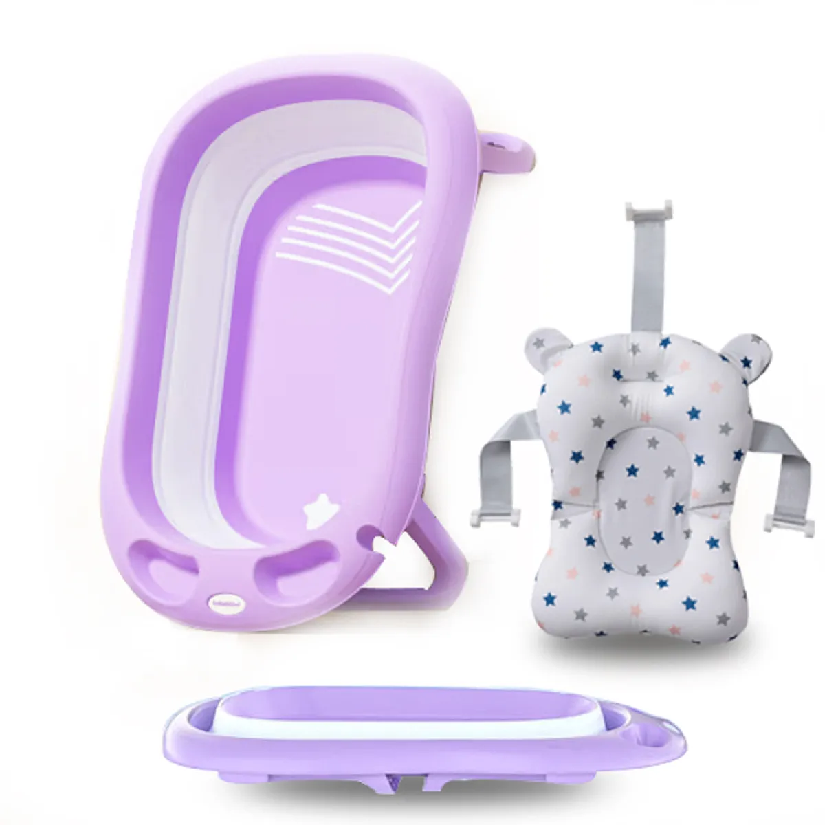 Baignoire pliable pour bébé, ergonomique en plastique,bassin de bain antidérapant avec coussin de bain offert,facile à ranger (violet)