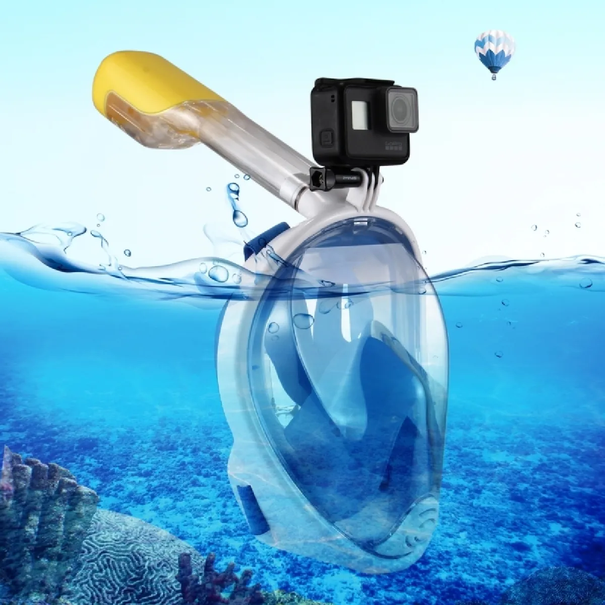 Masque de plongée bleu pour GoPro HERO6 / 5/5 Session / 4 Session / 4/3 + / 3/2/1, Xiaomi et autres caméras d'action, Taille L / XL 220mm Tube Sports nautiques Équipement de complet Dry Snorkel