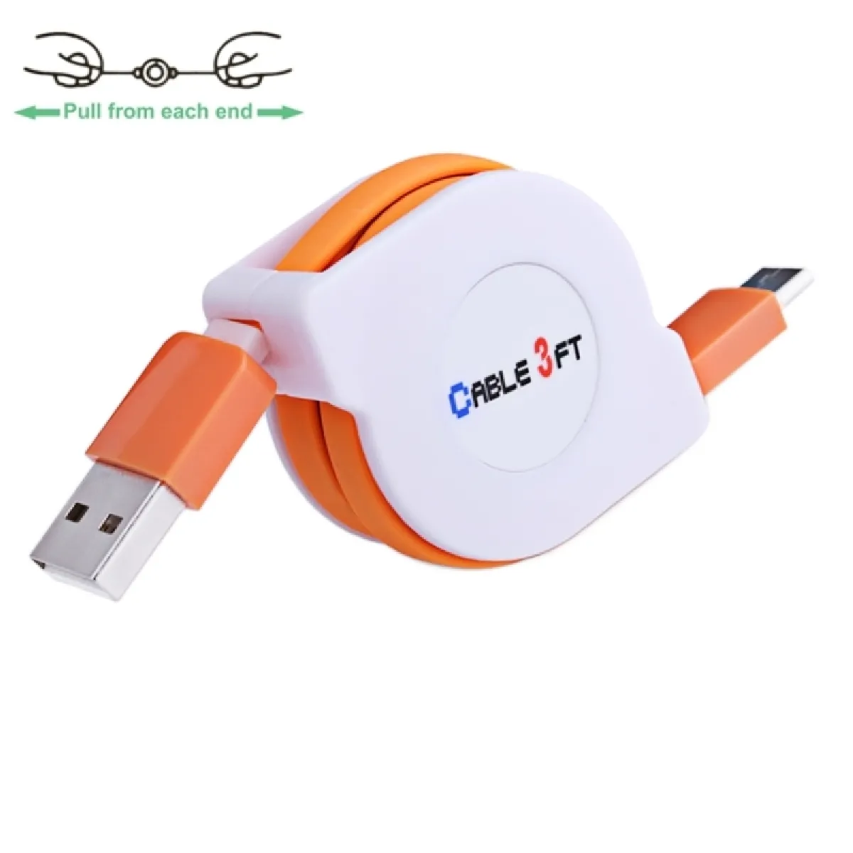 Câble Orange pour Samsung Galaxy S8 & S8 + / LG G6 / Huawei P10 & P10 Plus / Xiaomi Mi6 & Max 2 et autres Smartphones 1m 2A 110 fils de cuivre noyau rétractable USB-C / Type-C vers USB de chargement de synchronisation de données,