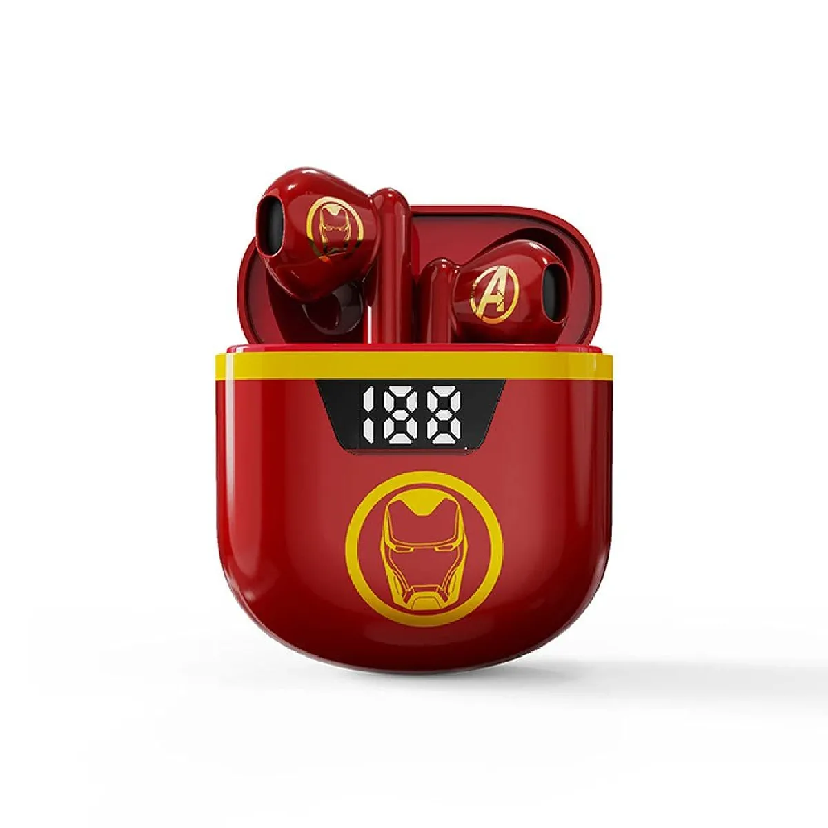 Écouteurs sans fil Chronus Marvel TWS True, casque semi-intra-auriculaire à affichage numérique à LED, réduction du bruit à double micro 5.0, contrôle tactile des écouteurs Bluetooth, pour jeu de travail sportif(rouge)