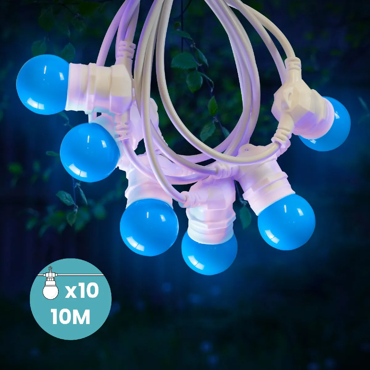 Guirlande Lumineuse Guinguette Bleu 10 m Cable Blanc