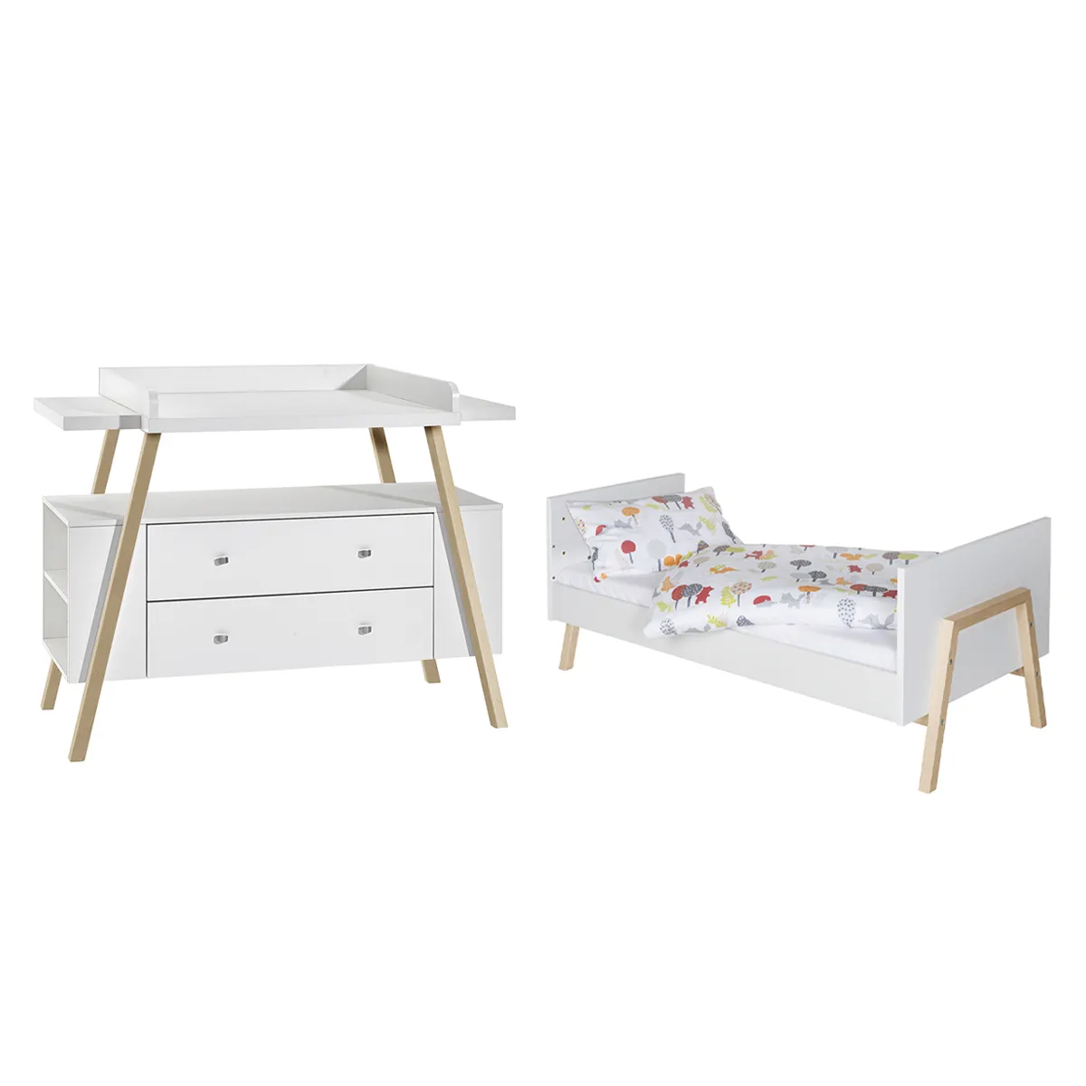 Lit évolutif 70x140 et commode avec plan à langer Charly - Blanc