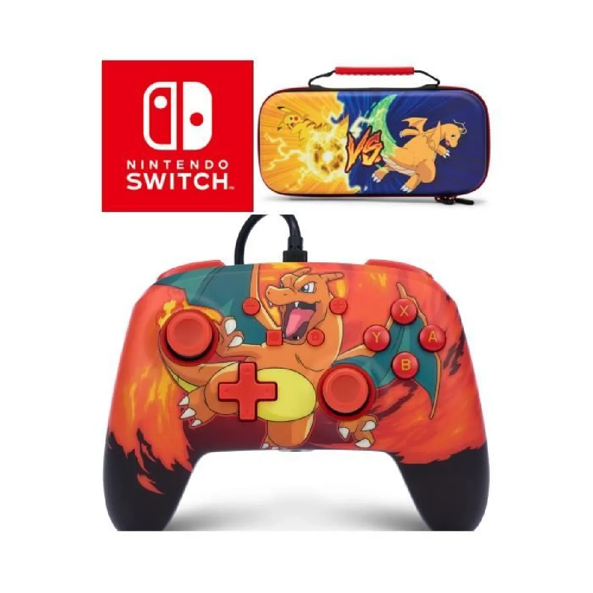 Manette SWITCH Filaire Nintendo Pokémon Charizard Vortex Officielle + Sacoche Switch Pokemon - Pikachu vs. Dracaufeu2