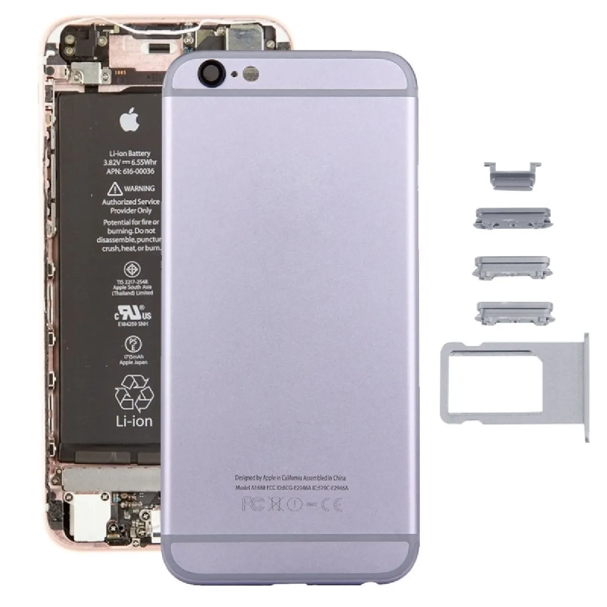 Pour iPhone 6s couverture arrière gris + porte-cartes + touche de contrôle du volume + bouton d'alimentation + de vibreur interrupteur muet couvercle du boîtier Assemblée complète pièce détachée 5 en 1