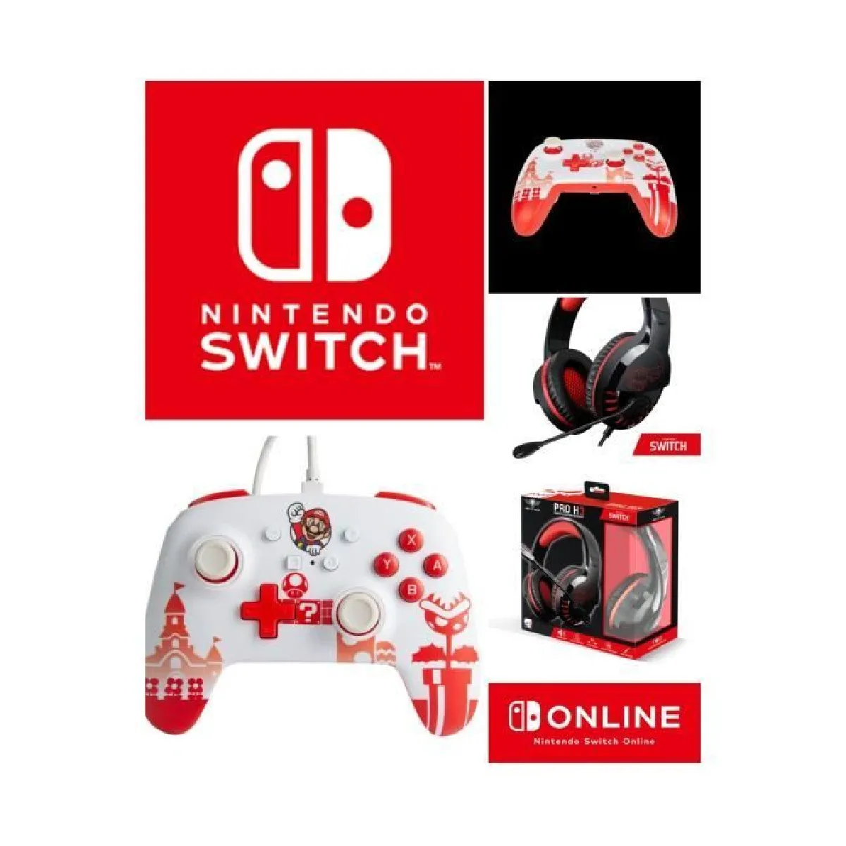 Casque Gamer PRO H3 Rouge SPIRIT OF GAMER SWITCH - Manette SWITCH Filaire Nintendo MARIO rouge blanc officielle