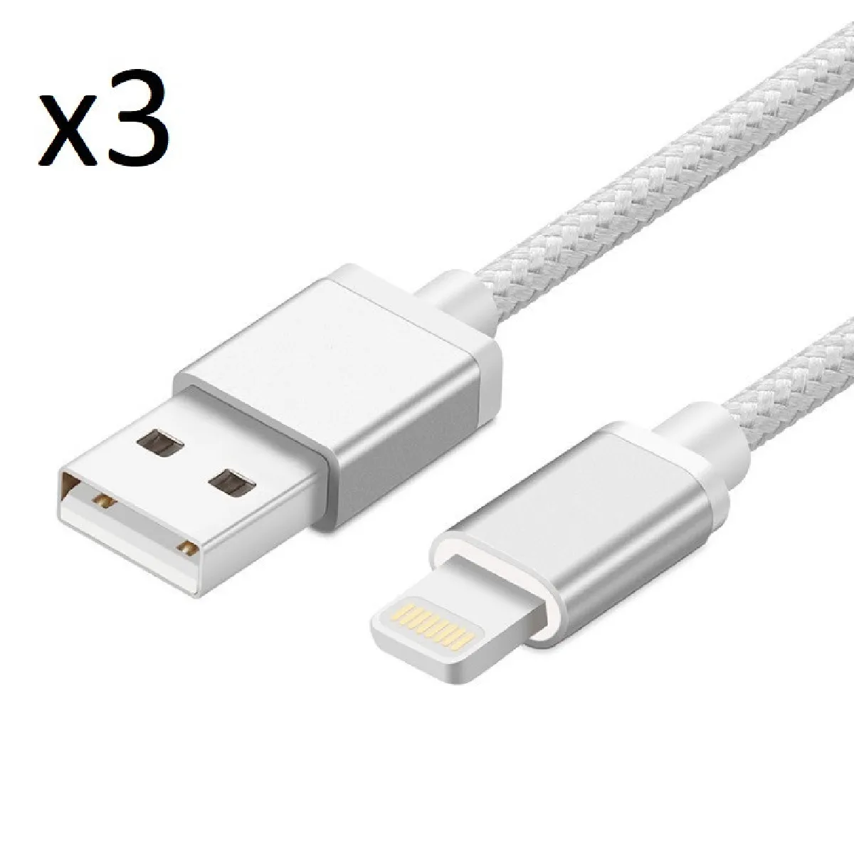 Pack de 3 Cables Metal Nylon pour Airpods Lightning APPLE Chargeur Connecteur