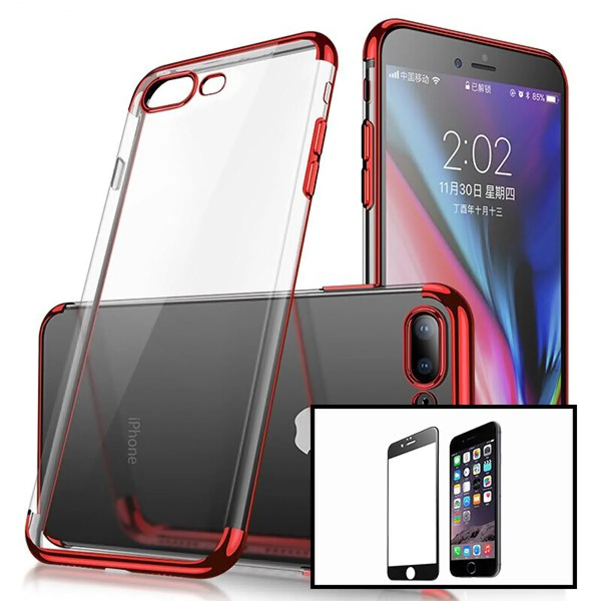 Kit Verre Trempé 5D Full Cover + Coque SlimArmor - Iphone 8 - Rouge