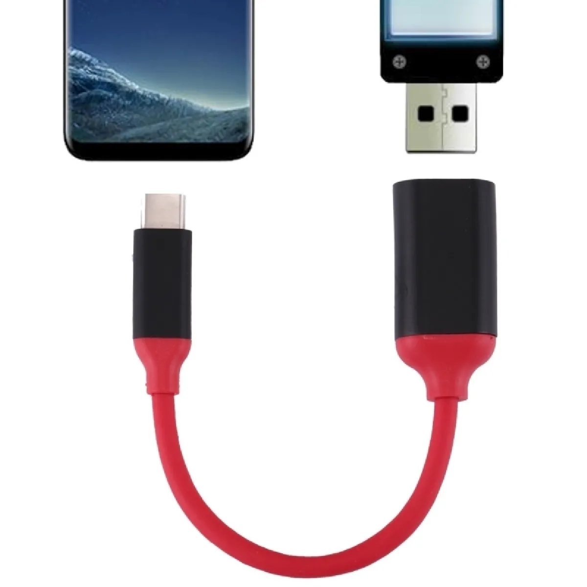 Adaptateur rouge pour Samsung Galaxy S8 et S8 + / LG G6 / Huawei P10 P10 Plus / Oneplus 5 / Xiaomi Mi6 Max 2 / autres Smartphones Tête d'alliage d'aluminium de 15cm USB-C / Type-C 3.1 mâle à USB 3.0 Câble d'adaptateur de convertisseur femelle OTG,