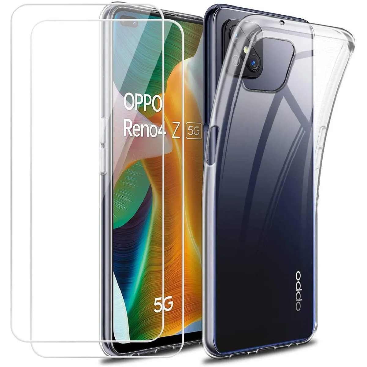 Coque Silicone Transparente + 2 Verres Trempes Pour Oppo Reno 4 Z 5G Little Boutik®