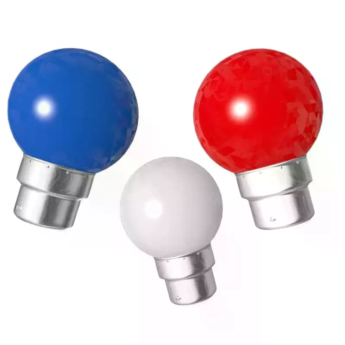 Lot de 3 ampoules bleu blanche rouge B22 Incassables avec culot en fer