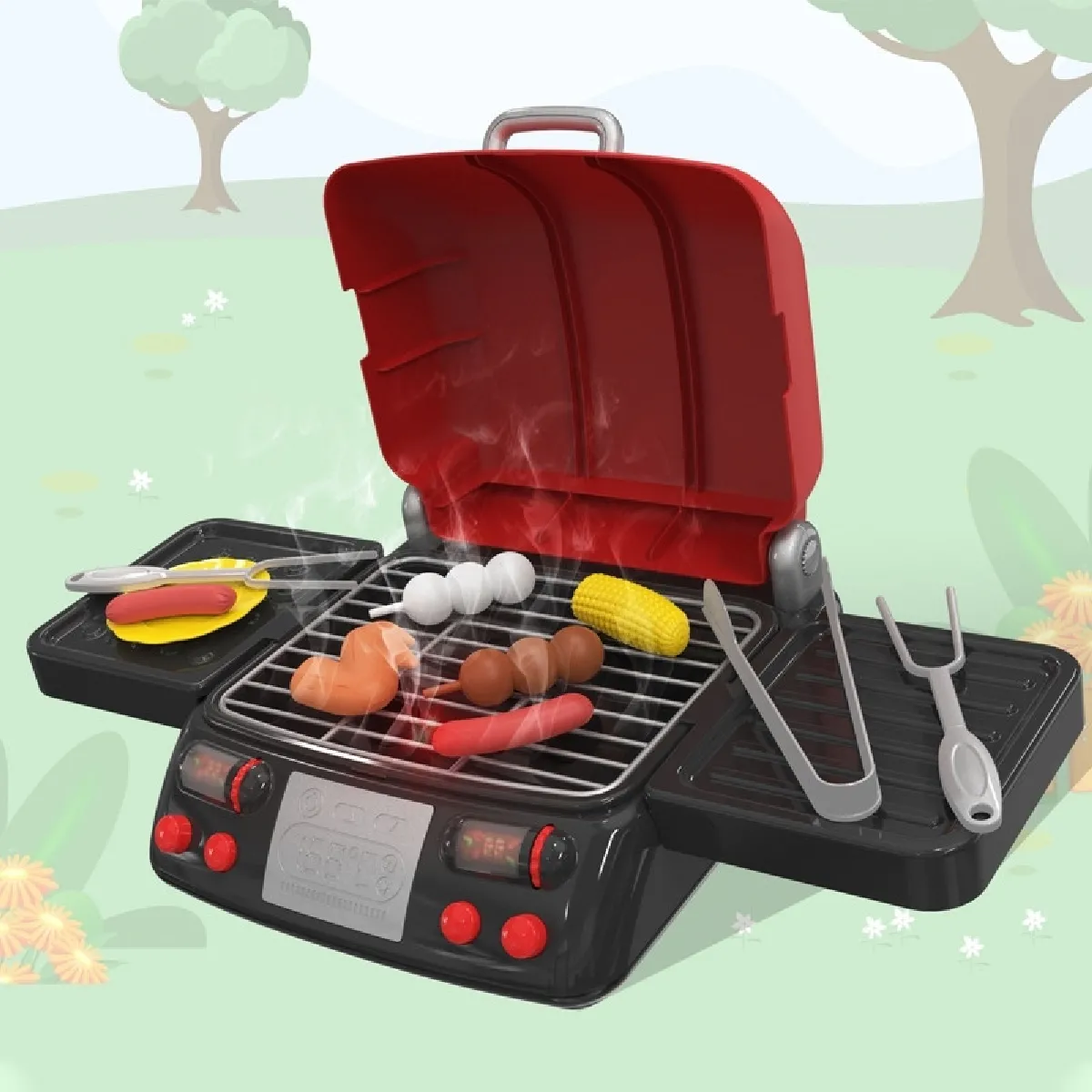 6033 Simulation Electric Grill Enfants Jeu de Jouets à cordes pour barbecue Rouge