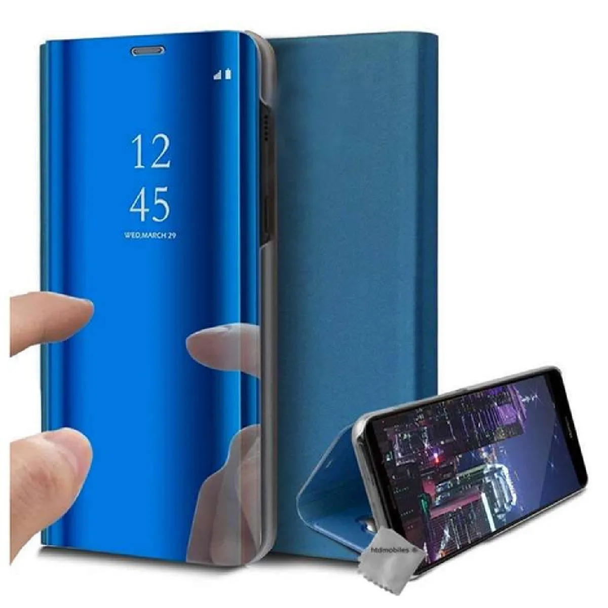 Housse etui portefeuille miroir clear view pour Xiaomi Mi 11 Lite 4G / 5G / 5G NE + film ecran - BLEU