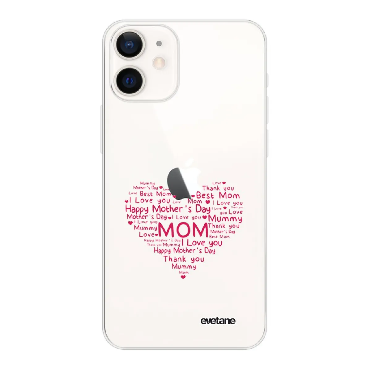 Coque iPhone 12 mini souple transparente FDM Coeur Motif Ecriture Tendance Evetane