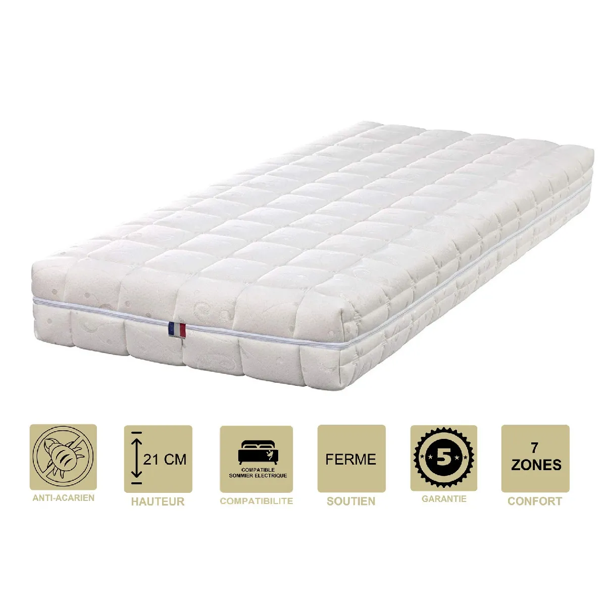 Matelas Face été Latex Naturel 80 Kg/m3 Face Hiver Mémoire de forme 60 Kg/m3 160x200 x 21 cm Ferme + Oreiller Visco - Spécial Sommier Electrique - Déhoussable Housse Lavable - 7 Zones de Confort