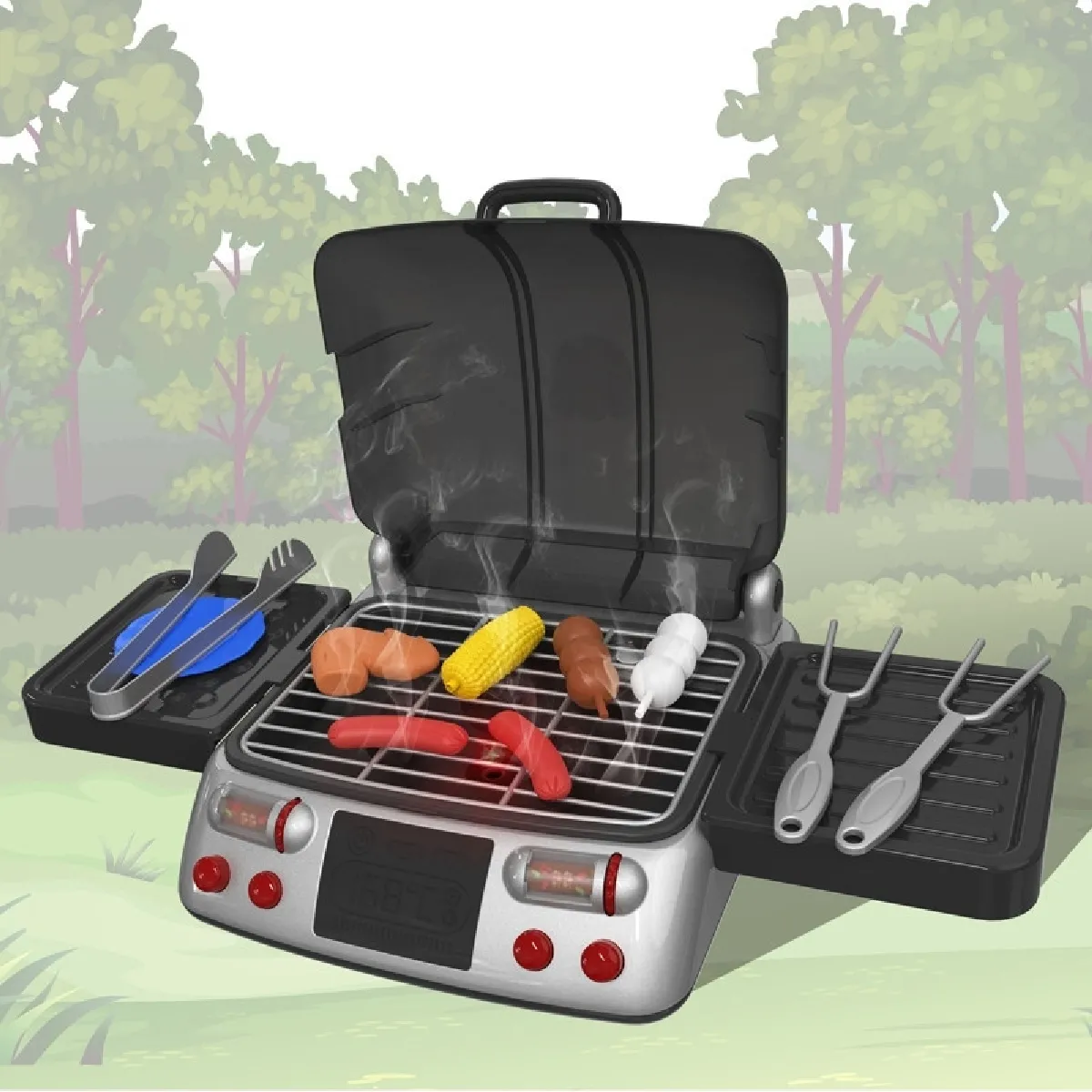 6033 Simulation Electric Grill Enfants Jeu de Jouets à cordes pour barbecue Noir