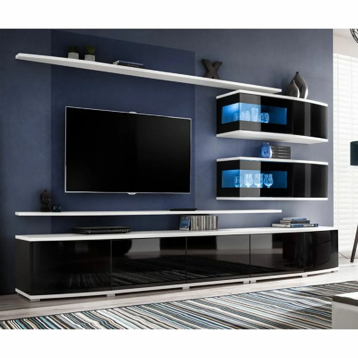 Meuble TV Design Sonic 280cm Noir & Blanc