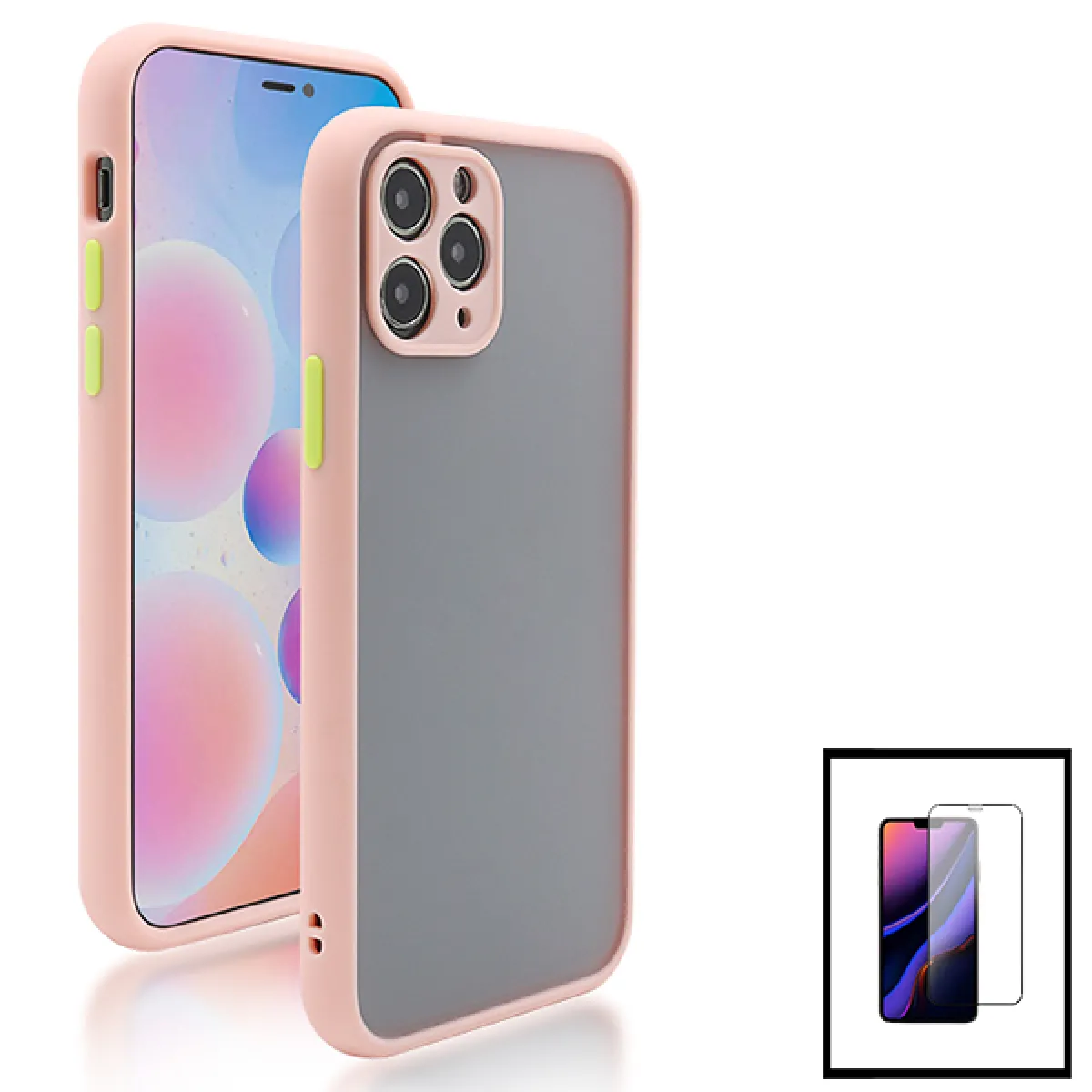 Kit Coque antichoc caméra Protection + Film de Verre Trempé 5D à Couverture Complète pour iPhone SE 2020 - rose