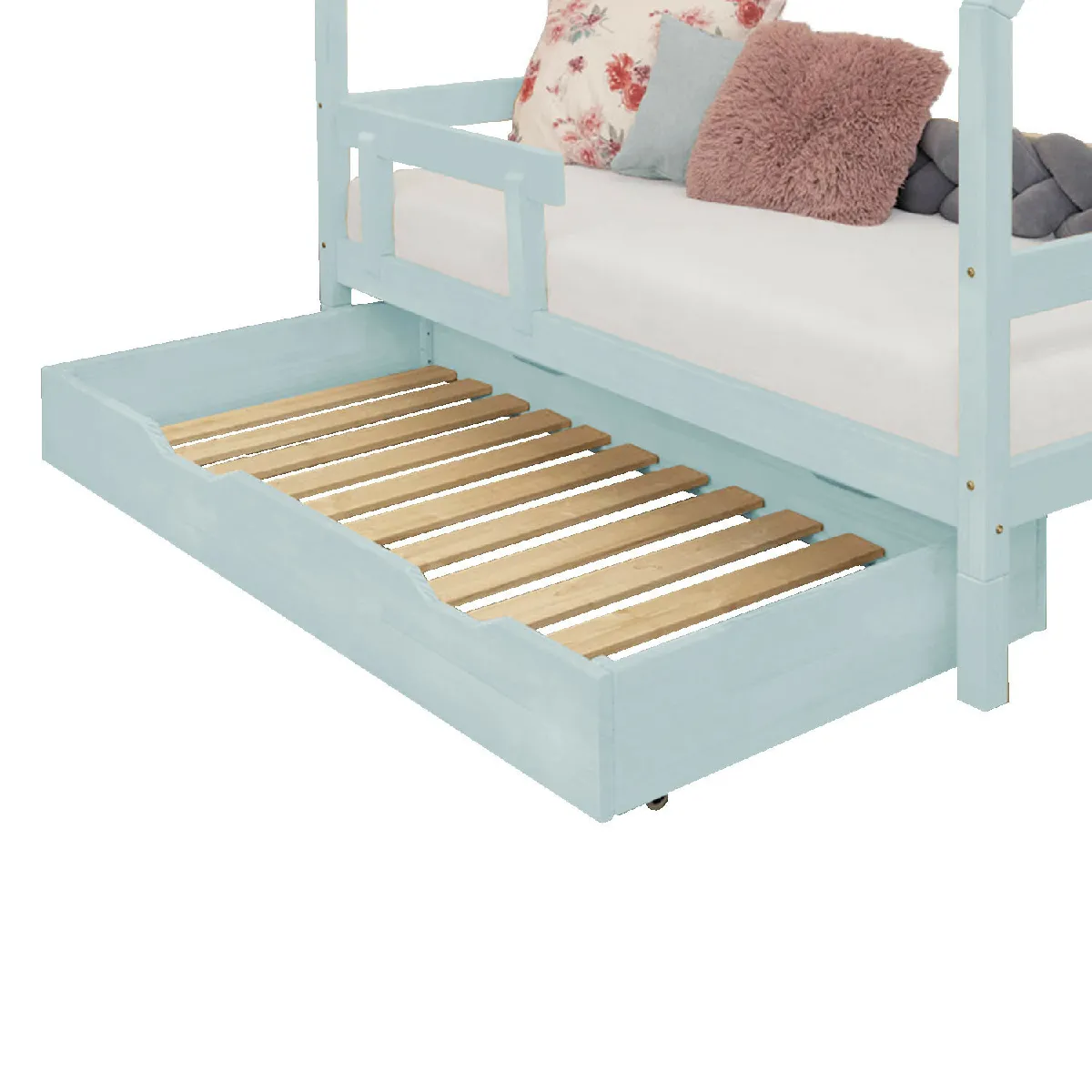 Tiroir de lit 80 x 160 avec sommier BUDDY - bleu clair