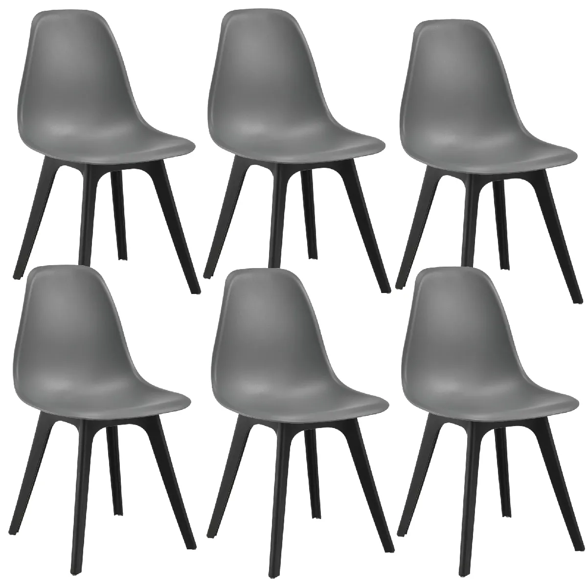 Set de 6 Chaises Design Chaise de Cuisine Salle à Manger Plastique Gris et Noir 03_0003729