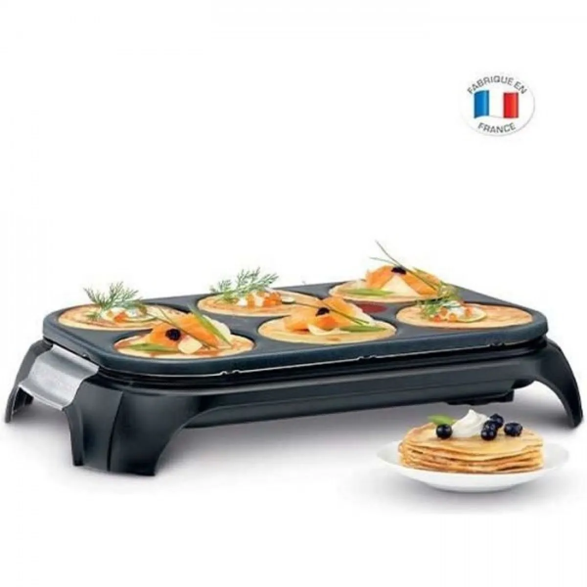 Crepiere Electrique TEFAL PY558813 Crep'Party, Appareil a crepes 6 empreintes, Antiadhésif, Thermo-Spot, 6 spatules + 1 louche, Fabriqué en France