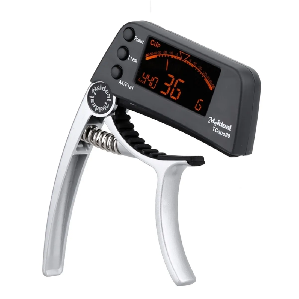 Tuner de guitare argent pour guitare, Loftstyle Chromatic Clip-on avec affichage LCD rotatif de la lumière à une main Capo Guitar Clip de professionnel