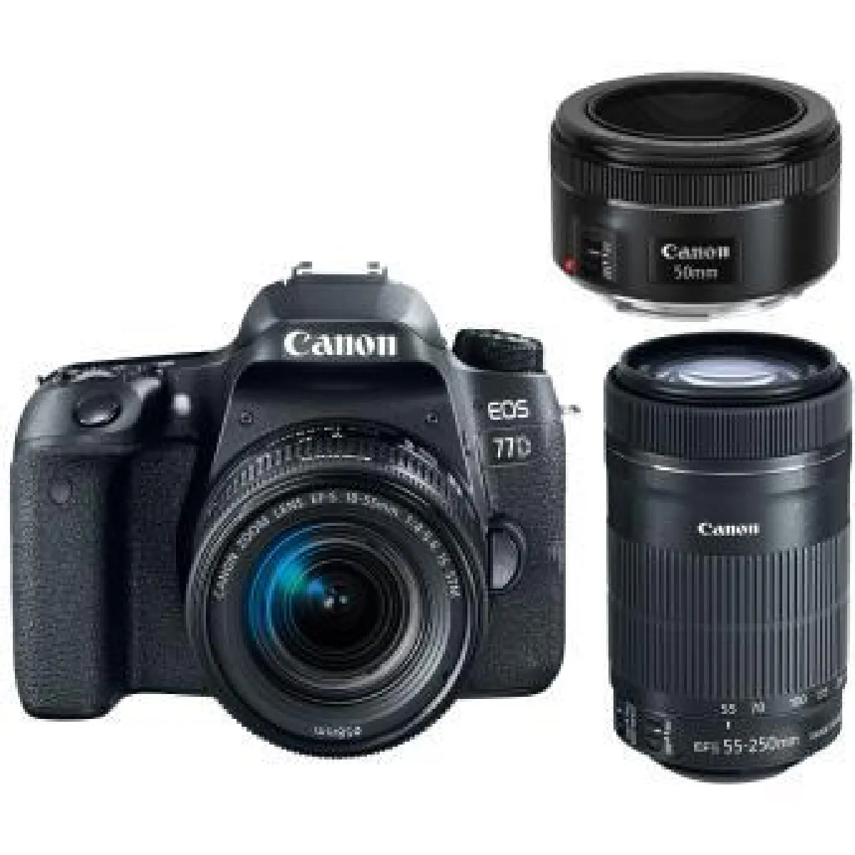 CANON EOS 77D KIT EF-S 18-55mm F4-5.6 IS STM + EF-S 55-250mm F4-5.6 IS STM + EF 50mm F1.8 STM (White Box)