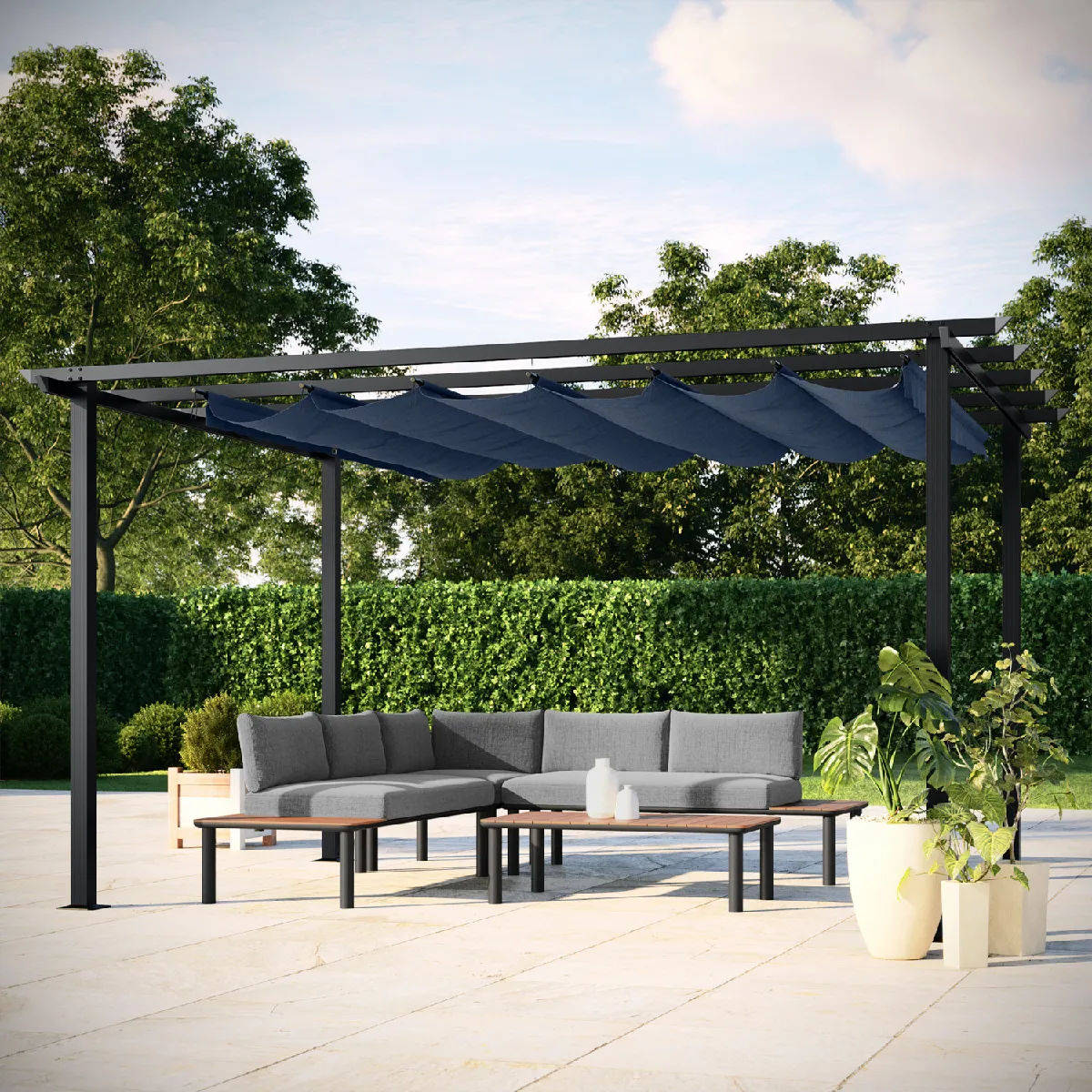 Tonnelle/Pergola en aluminium 3x4m toile coulissante rétractable - anthracite - HAVANA