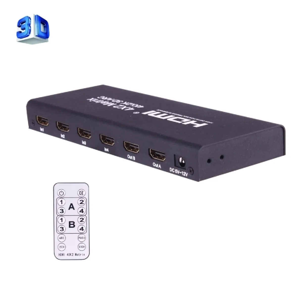 Switch HDMI HDMI 4x2 Matrix Switcher / Splitter avec télécommande, ARC / MHL / 4Kx2K / 3D, entrée HDMI 4 ports, 2 ports HDMI sortie