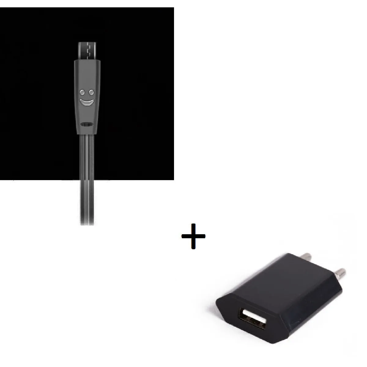 Pack Chargeur pour IPHONE 8 PLUS Lightning (Cable Smiley LED + Prise Secteur USB) APPLE Connecteur (NOIR)