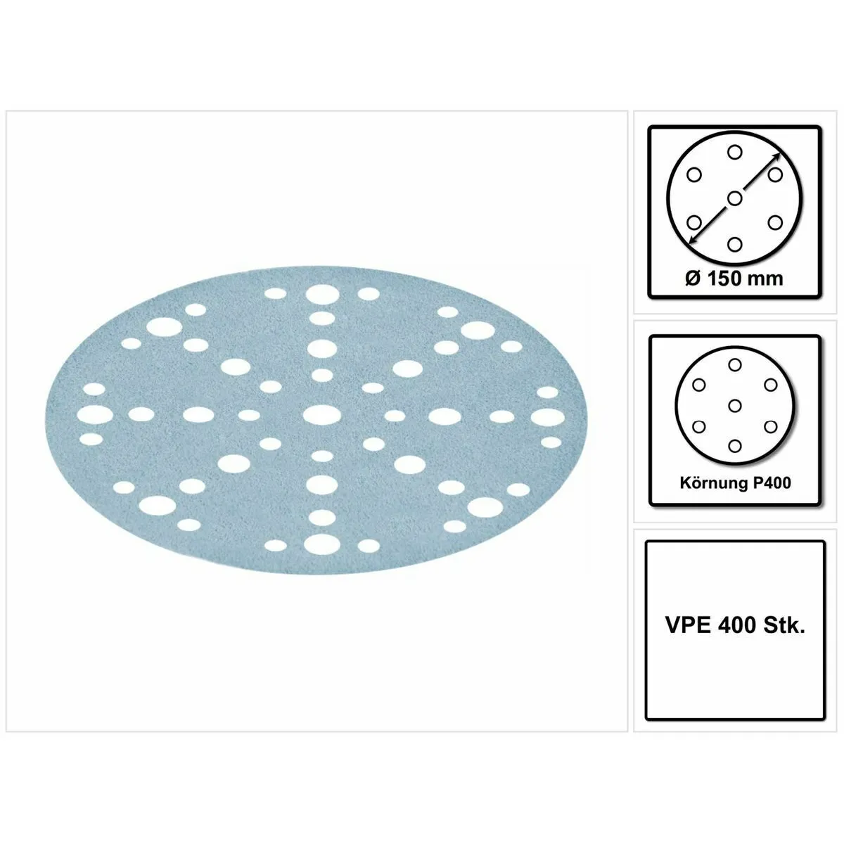 Festool STF D150/48 Granat Disque abrasif P400 - 150 mm pour ponceuses RO 150, ES 150, ETS 150, ETS EC 150, LEX 150, WTS 150, HSK-D 150 - 400 pcs. (4x 575172)