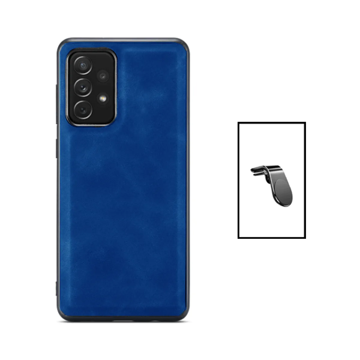 Kit Coque MagneticLeather +Support L Safe Driving pour Samsung Galaxy A52 - Bleu