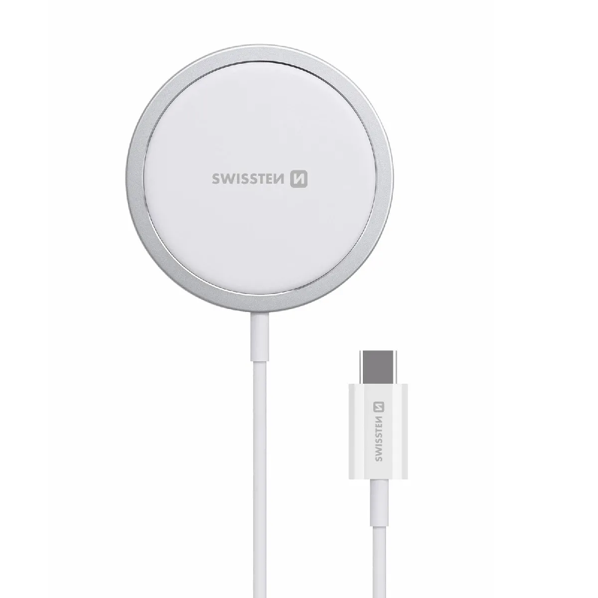 Chargeur MagSafe iPhone 15W Charge Rapide Câble USB-C Swissten MagStick Blanc