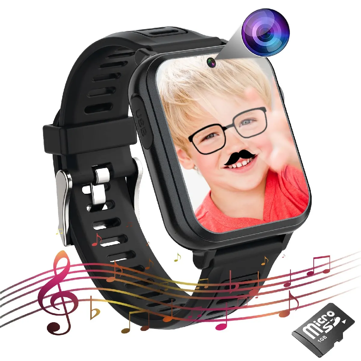 Chronus Montre Connectée pour enfants, Montre Connectée avec 16 jeux, caméra, enregistreur vidéo, musique, alarme, calculatrice, calendrier, lampe de poche, podomètre, jouets cadeaux pour garçons et filles de 3 à 12 ans (Noir)