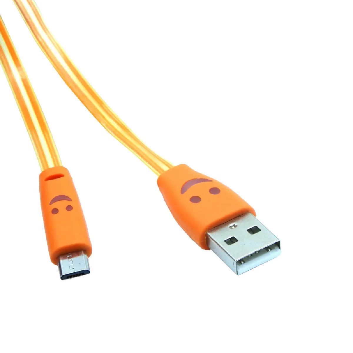 Cable Smiley Micro USB pour AMAZON Fire HD 8 LED Lumiere Android Chargeur USB Smartphone (ORANGE)