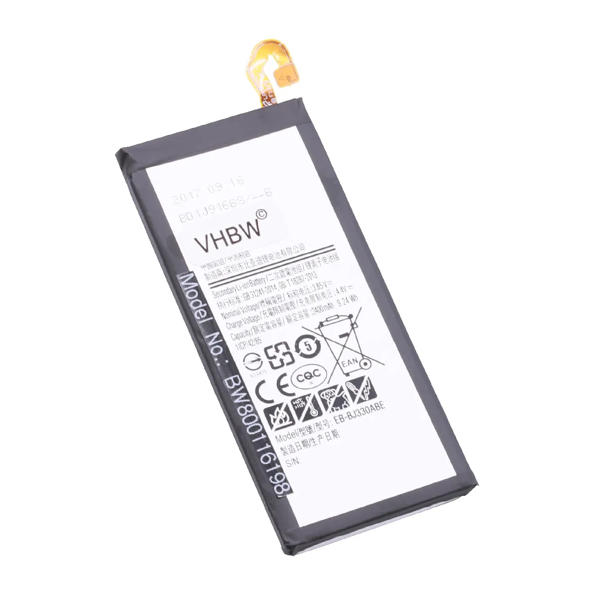 vhbw Li-Polymère batterie 2400mAh (3.85V) pour téléphone portable smartphone Samsung Galaxy J3 2017, J3 2017 TD-LTE, SM-J3300, SM-J330F/DS, SM-J330FN