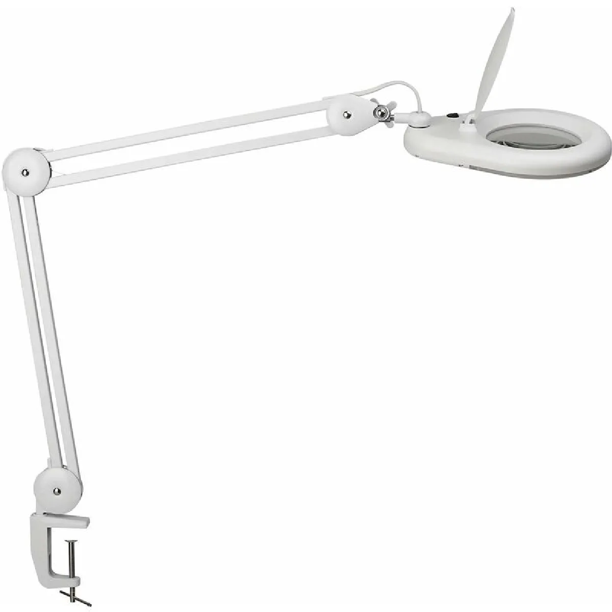 Éclairage à loupe à LED lunette 127 mm (5 po.) Pince de table blanc avec cache, tête ronde