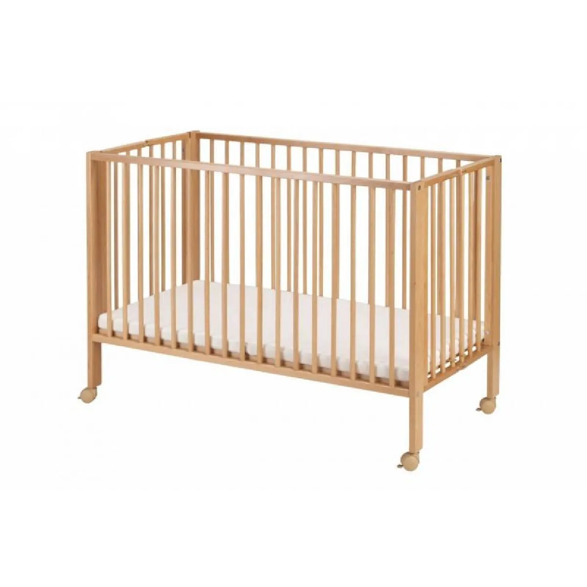 Lit bébé à barreaux pliable 60x120 cm en hêtre massif naturel