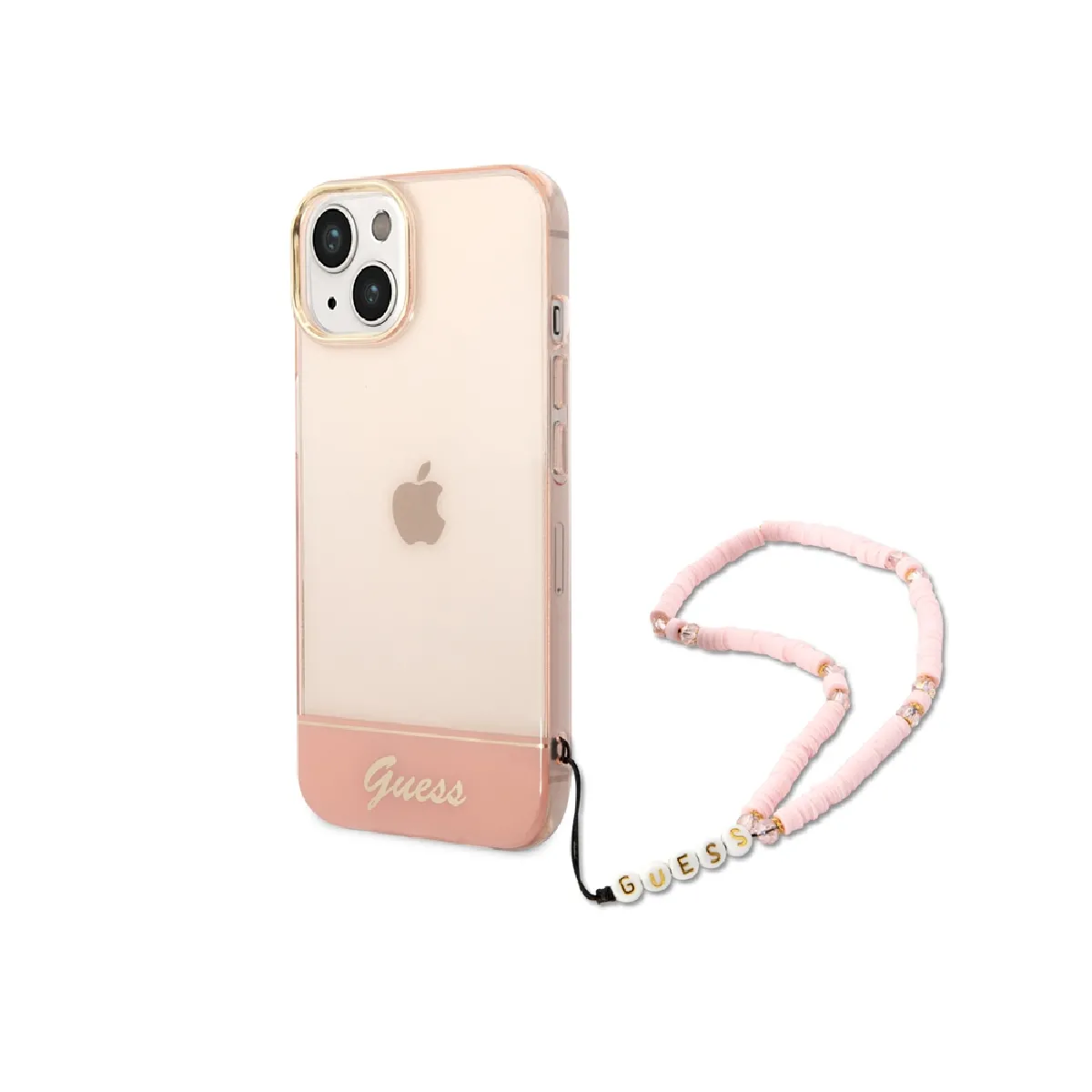 Guess Coque pour Apple iPhone 14 Colors avec lanière perlée Rose