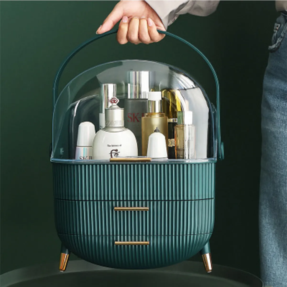 Boîte de rangement de cosmétiques de grande capacité imperméable à l'eau et à la poussière toilette bureau beauté maquillage tissu protéine soin tiroir de rangement