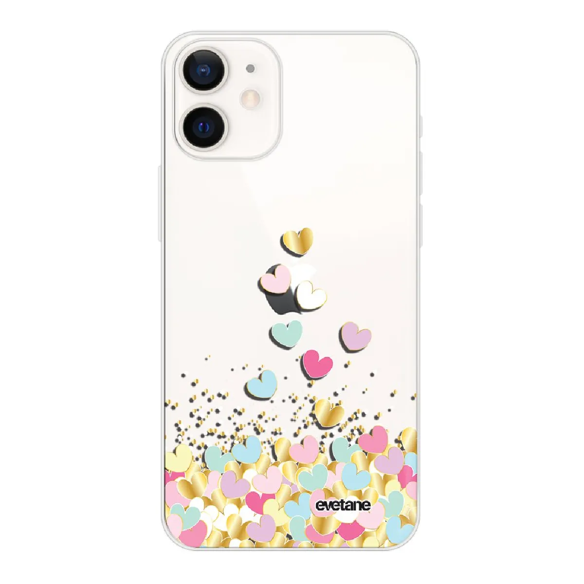 Coque iPhone 12 mini souple transparente Coeurs Pastels Motif Ecriture Tendance Evetane