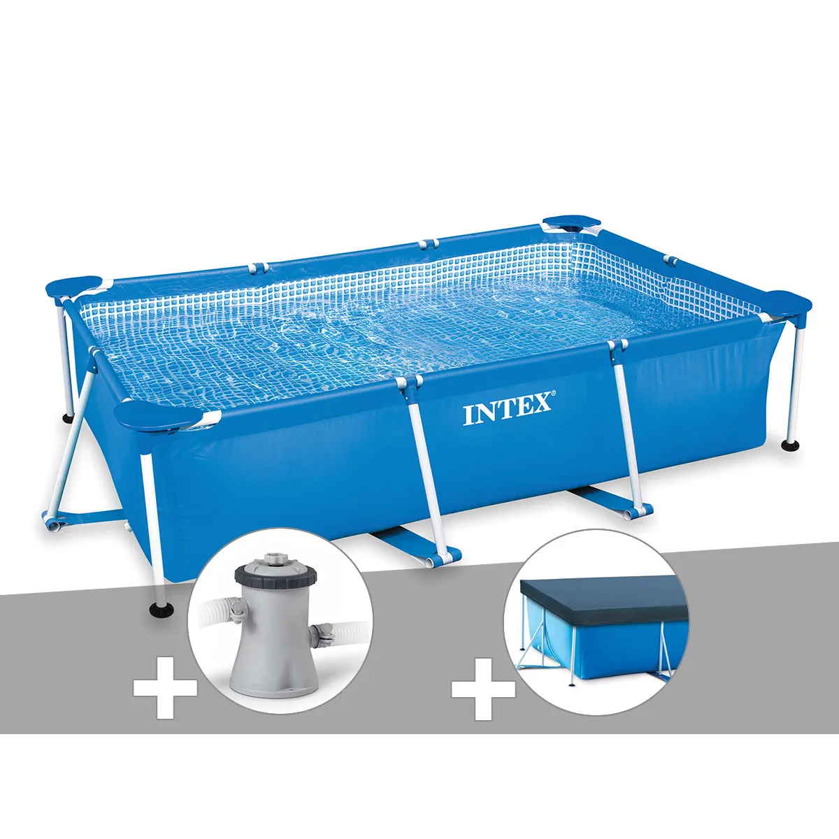 Kit piscine tubulaire rectangulaire Intex 3,00 x 2,00 x 0,75 m + Filtration à cartouche + Bâche de protection