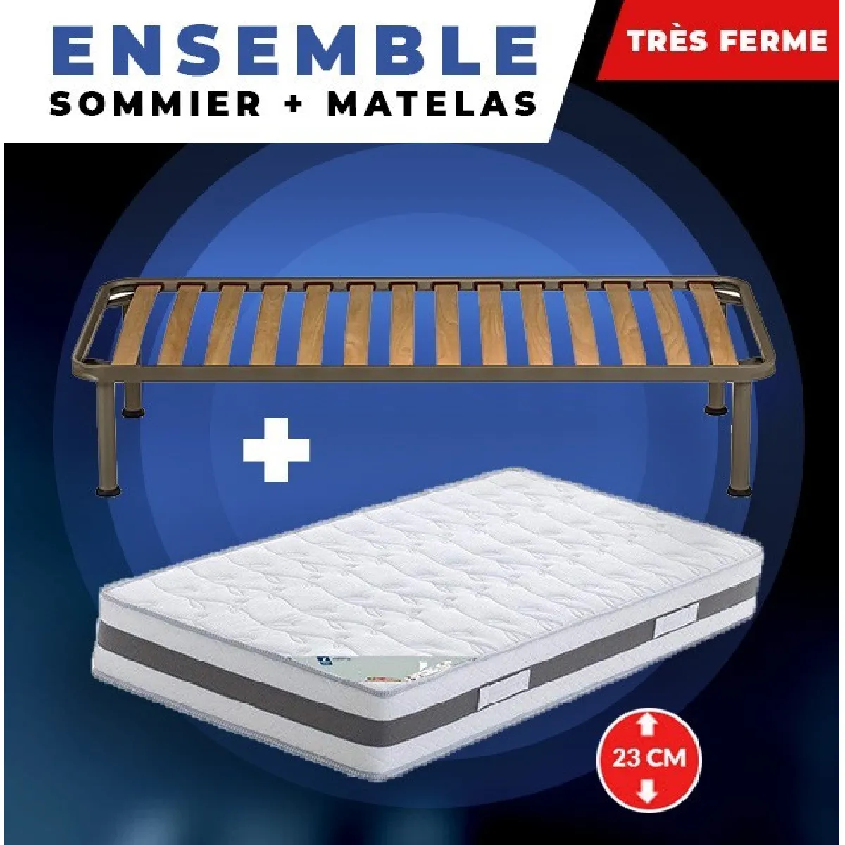 Matelas 70x190 + Sommier + pieds Offerts 70x190 Mémoire de Forme - 23 cm - Très Ferme