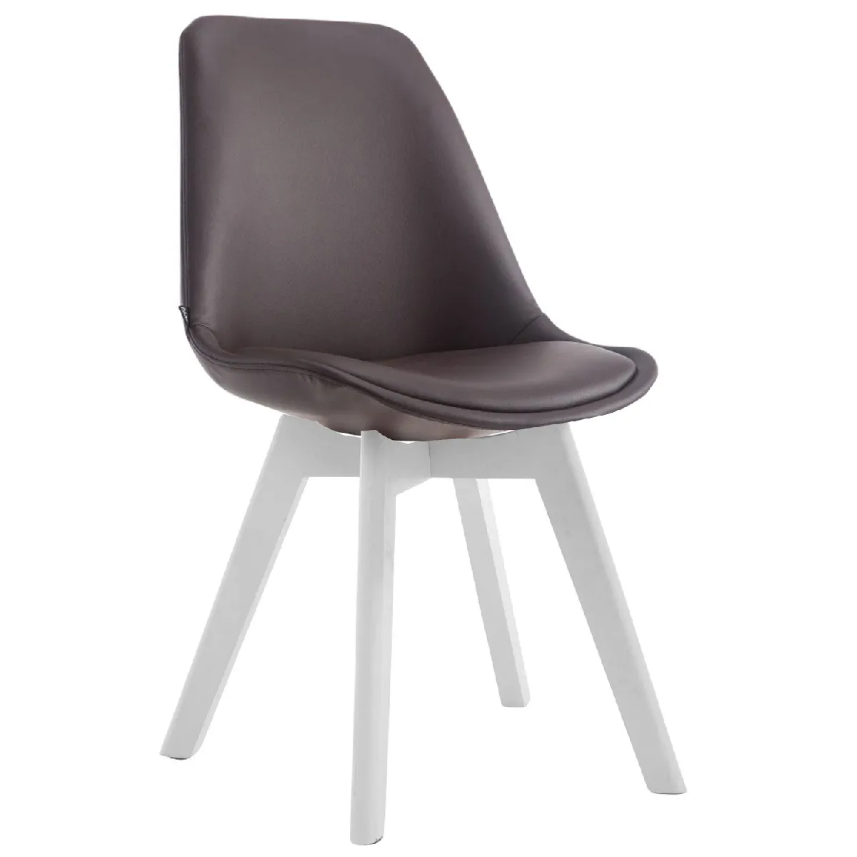 Chaise de salle à manger x1 style scandinave en PVC marron support 4 pieds en bois couleur blanc 10_0003752