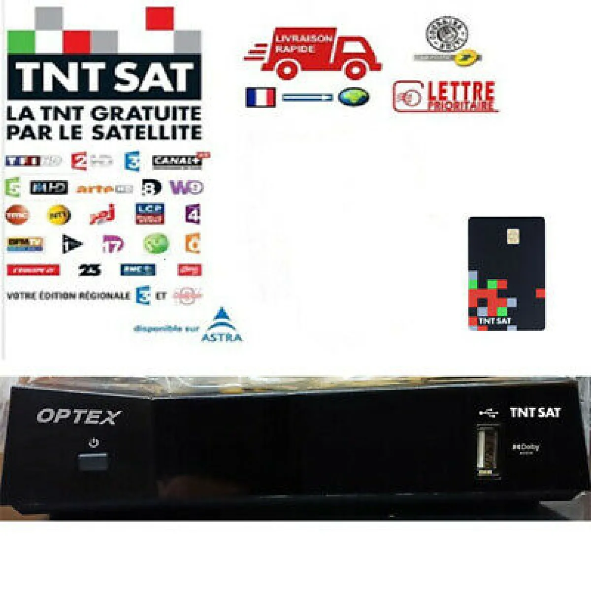 RECEPTEUR TNT PAR SATELLITE TNTSAT OPTEX ORS 9990-HD + CARTE TNTSAT VALABLE 4 ANS