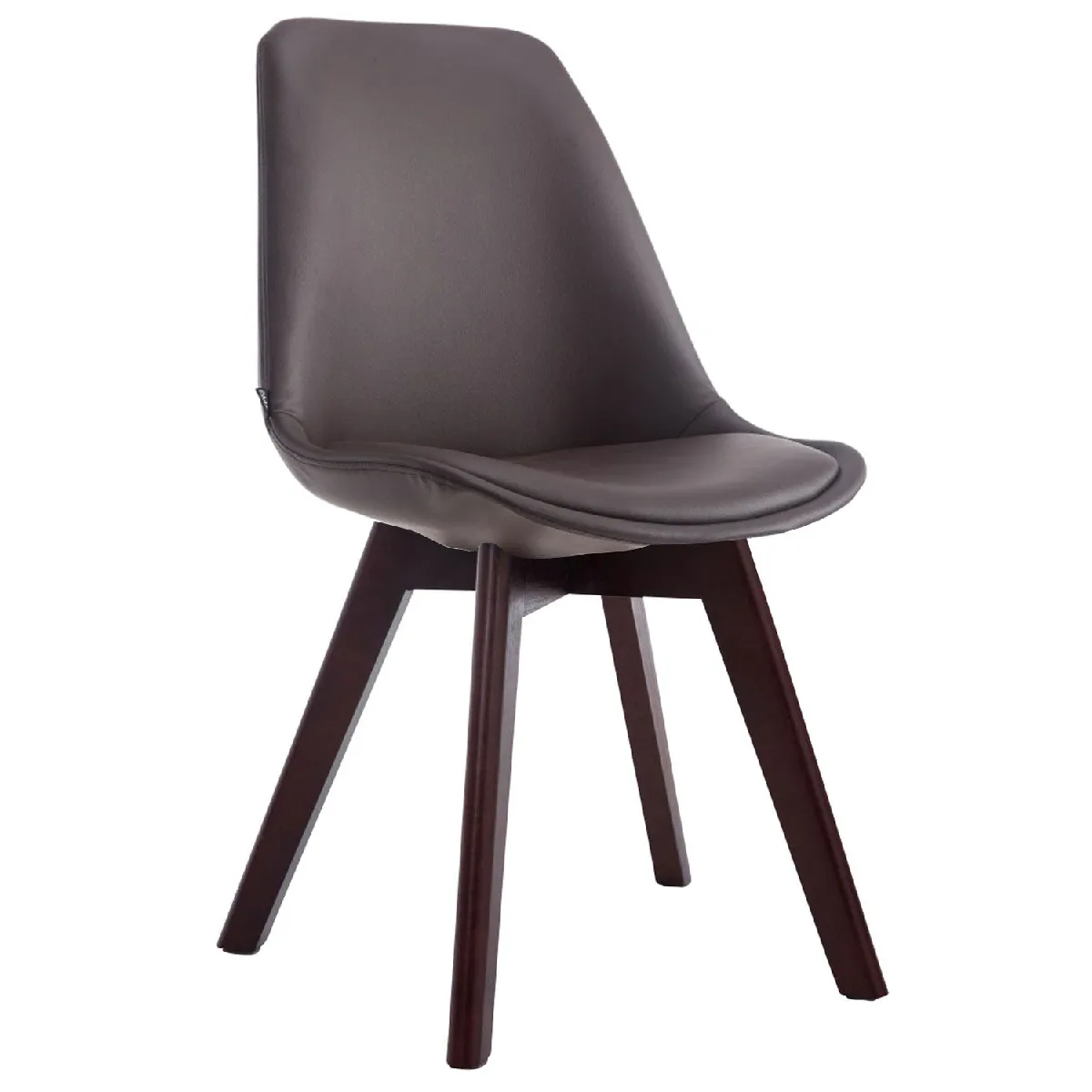 Chaise de salle à manger x1 style scandinave en PVC marron support 4 pieds en bois couleur noyer 10_0003747