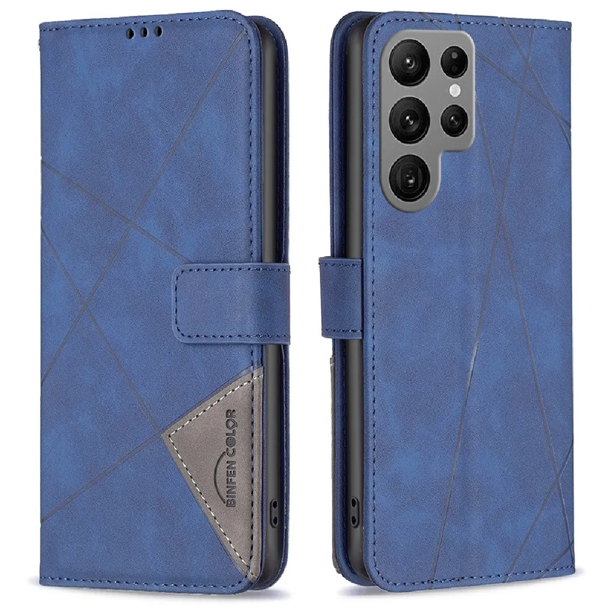 Etui en PU motif géométrique pour votre Samsung Galaxy S23 Ultra - bleu