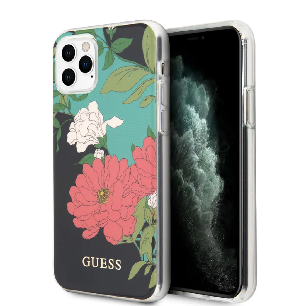 Guess Coque pour iPhone 11 Pro -noir Motif floral