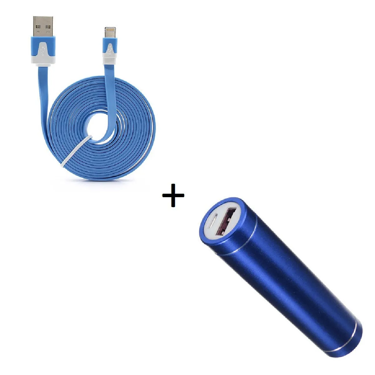 Pack Batterie pour Airpods Lightning (Cable Noodle 3m + Batterie Chargeur Externe) APPLE Power Bank 2600mAh (BLEU)