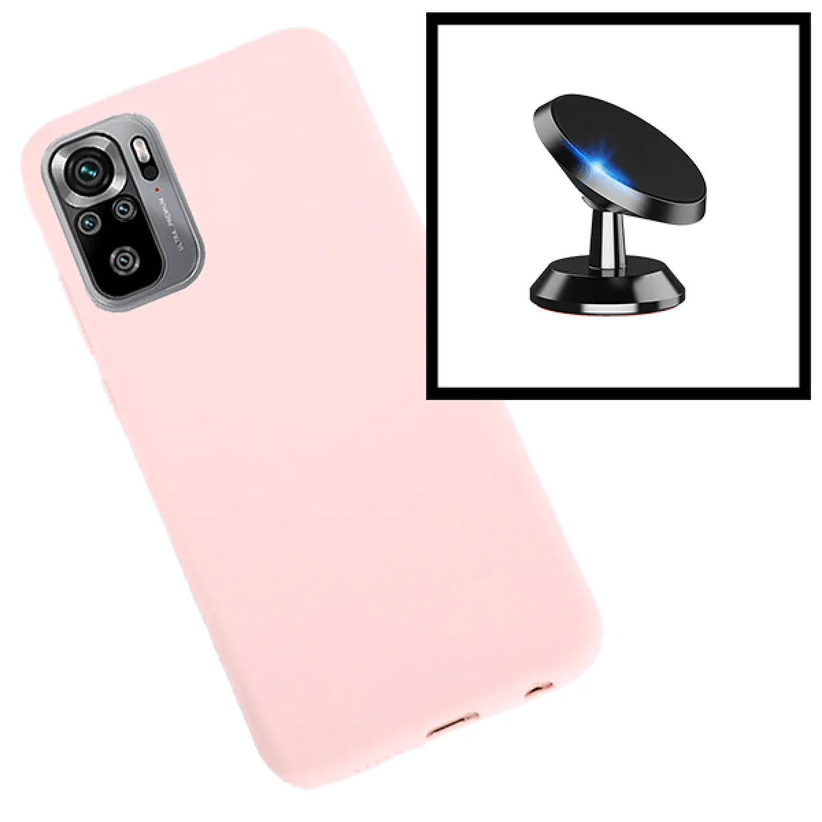 Kit Support Magnétique + Coque en Silicone Liquide pour Xiaomi Poco M3 Pro - Rose