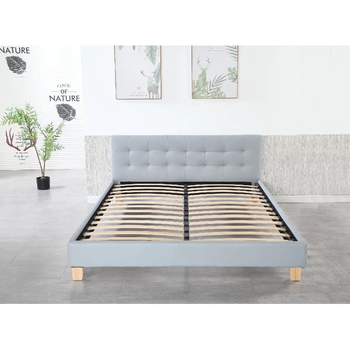 frederic - Solide et Confortable Lit avec Sommier + Tête de Lit Capitonnee Couleur GRIS + Pieds en 10 cm pour matelas en 120x190 - 2 x 13 Lattes - revetement PVC Simili facile d'entretien - Montage Rapide et Facile